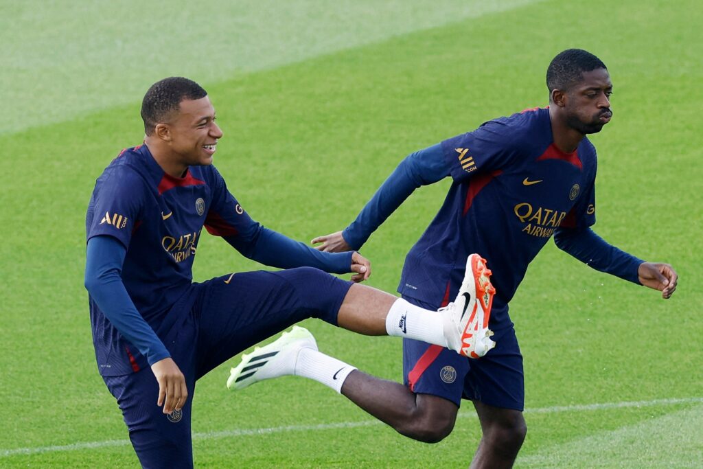 世足法國隊姆巴佩與隊友Ousmane Dembélé (Reuters)/金享娛樂城