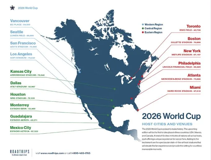 2026美國世界盃決戰主辦權由16個城市角逐。/金享娛樂城球小編